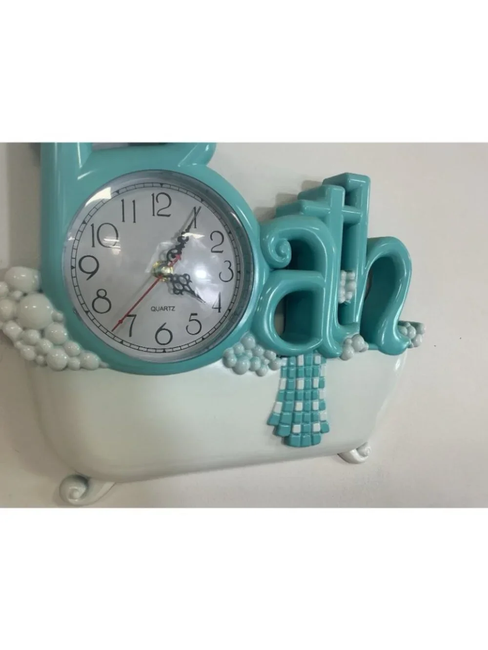 Vintage Bath Wall Clock Blue Battery Operated Works Battery Included